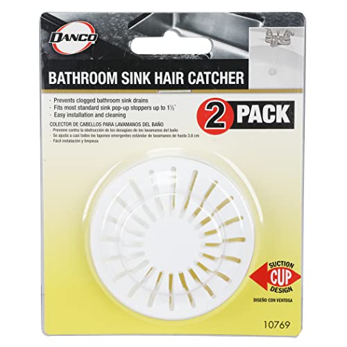 Danco Hair Catcher with Suction Cup, fits Pop-Up Bathroom Sink Drains, White, 2 Pack, (10769)