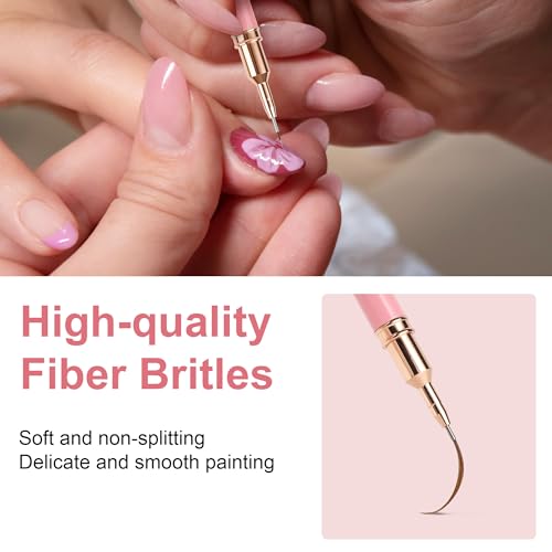 Artdone Metallic Nail Art Pens, Liner Brushes Set, 5PCS Pink Nail Tools | For Long Lines, Thin Details, Fine Drawing, Liner Brush UV Gel Polish Painting Nail Design Sizes 5/8/12/20/25mm - color: Pink Liner Brush Set