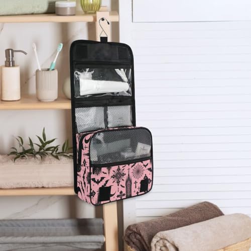 MNSRUU Hanging Toiletry Bag Black Gothic Moon Spider Webs and Bats Travel Makeup bag for Toiletries Portable Travel Toiletry Organizer Cosmetic Bags with Hanging Hook - color: Bats I8897