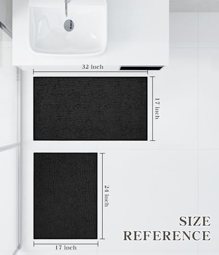 chakme Bathroom Rug Sets 2 Piece, Ultra Thin Quick Dry Bath Mat, Absorbent Bath Mat for Bathroom Non Slip Machine Washable, (Black) - color: Black, size: 2Piece
