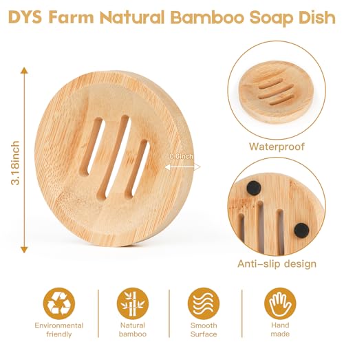 4 Pieces Bamboo Soap Dish Holders - Round Natural Wooden Soap Trays, Rustic Bathroom Accessories, Eco-Friendly Drainable Soap Savers for Sink, Kitchen, Shower
