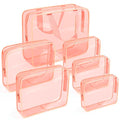 APREUTY Clear Makeup Bags, TSA Approved 6 Pcs Cosmetic Makeup Bags Set Clear PVC with Zipper Handle Portable Travel Luggage Pouch Airport Airline Vacation Organization (Peach) - color: Peach-6PCS (Large+Medium+Small)