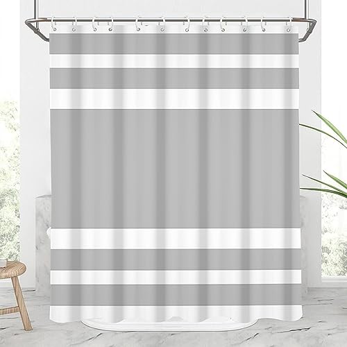 60x72inch Gray and White Stripes Shower Curtain Casual Style Relaxing Spa Horizontal Stripe Texture Design Modern Home Bath Curtain for Bathroom Bathtubs Decoration with Hooks - color: Gray White, size: 60"W x 72"L (Pack of 1)
