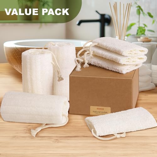 7 Pack Natural Loofah Body Scrubber Sponge, 5 Inches Organic Luffa for Exfoliating & Smooth Skin Cleansing, Ideal for Men & Women, Spa & Shower Use - size: 1 Count (Pack of 7)