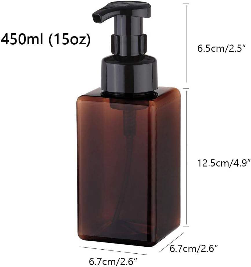 2Pcs Foaming Soap Dispenser, 450ml(16oz) Refillable Modern Square Pump Bottle for Shampoo, Body Wash, Liquid Soap, PETG Plastic Empty Soap Dispenser for Kitchen, Bathroom, Hospital (Brown) - color: Brown