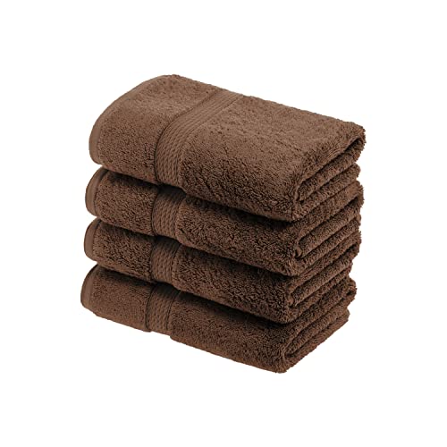 SUPERIOR Egyptian Cotton Plush & Absorbent, Hand Towel Set of 4, Chocolate | Quick Dry, Soft Luxury Towel Set, Bath Essentials for Bathroom, Guest Bath, Spa, 4 Piece Set, Madeline Towels - color: Chocolate, size: Hand Towel 4-Pack