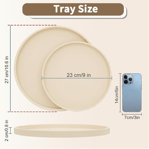 Round Beige Silicone Decorative Bathroom Vanity Tray 9 Inch, Counter Tray for Bathroom Countertop Perfume Holder Dresser Organizer Coffee Table Candle, Non-Slip Durable for Home Use - color: Beige, size: 9.1"