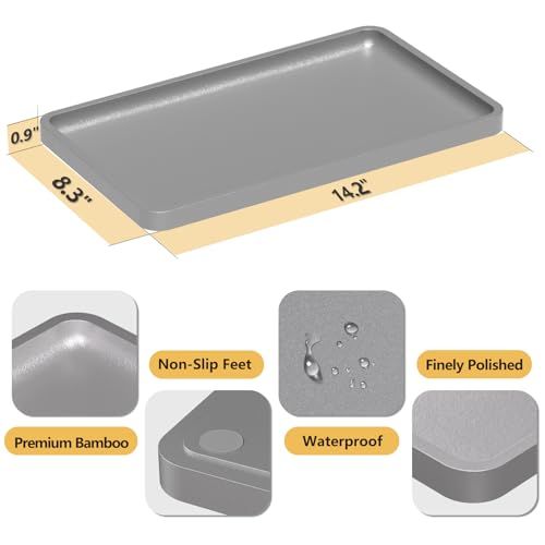 Weenson Bathroom Vanity Tray for Countertop Decor Perfume Makeup Toiletries Toilet Tank, Large Bamboo Kitchen Tray for Spice Salt, Serving Tray for Food Coffee, Nightstand Candle Silver 14.2”x8.3” - color: Silver, size: 14.2" x 8.3" x 0.8"