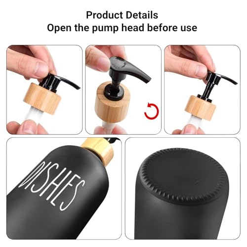 Glass Soap Dispenser Set, 16 OZ Hand and Dish Soap Dispenser Set with Bamboo Tray Modern Farmhouse Kitchen