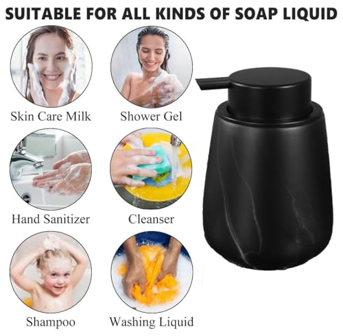 12Oz Foaming Hand Soap Dispenser - Ceramic Bathroom Foam Soap Dispenser with Easy-to-Press Black Pump, Refillable Lotion Hand Soap Dispenser, Dish Soap Dispenser for Kitchen, Marble Black - color: Marble Black, style: Foam Pump