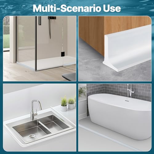 39 Inch Shower Threshold Water Dam, Silicone Door Bottom Seal | Transparent self adhesive collapsible barrier, dry wet separation splash guard, collapsible stopper for bathroom floors