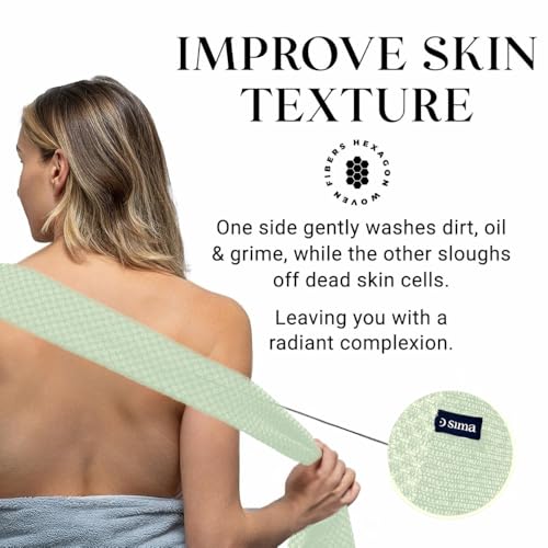 Sima Brand Exfoliating Washcloth Face & Body Scrub Towel - Japanese Exfoliating Towel with Hexagon Fibers, Body Scrubber with 2 Sides for Scrubbing & Washing, Extra Long Body Towels (Green) - color: Green