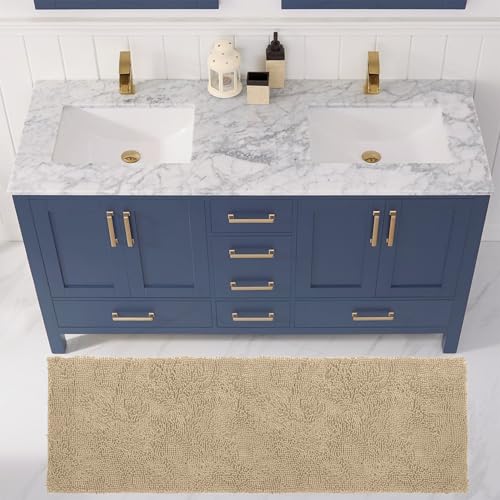 LuxUrux 2-Piece Bathroom Rug Set – Plush Chenille Runner & U-Shaped Toilet Mat, Soft, Absorbent & Non-Slip Design (20x20 U & 27x47 inches, Birch) - color: Birch, size: 2 Piece Set - X Large