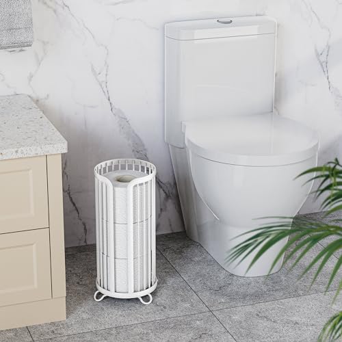 Toilet Paper Holder Stand, Freestanding Toilet Paper Storage,White | Waterproof Raised Feet,Rustproof,Fit 3 Mega Rolls,No Drilling No Assemble,Minimalistic Storage,Space-saving Renter Friendly - color: White, size: 1 Pack