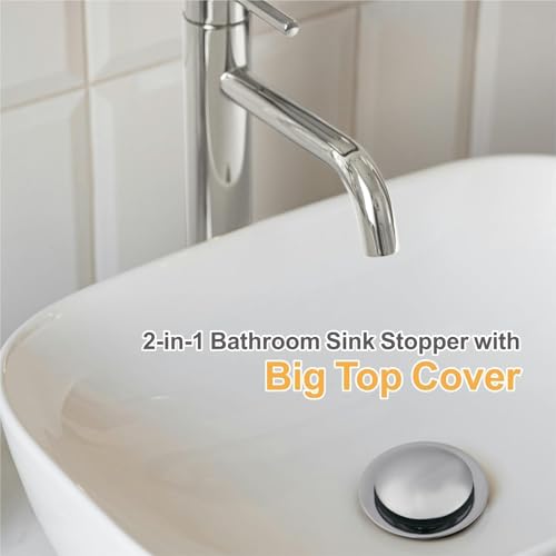 Chrome Bathroom Sink Drain Stopper, Wellup Universal 2-in-1 Sink Stopper Bathroom Drain for 1 1/8"-1 1/2" Sink Drain Hole, Pop up Sink Stopper with Anti-Clogging Strainer, Chrome Plated - color: Chrome Plated