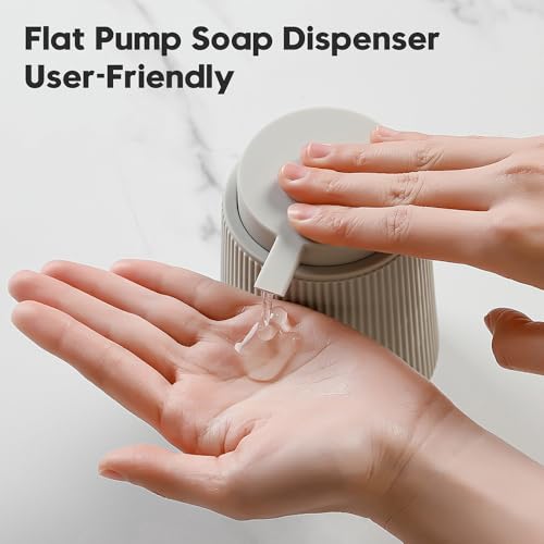 YAUKPH Striped Liquid Hand Soap Dispenser with Leak-Proof Pump for Bathroom and Kitchen Countertop 11oz Beige - color: Beige, size: Liquid Dispenser