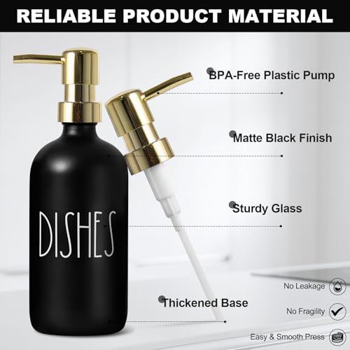 Kitchen Soap Dispenser Set, 16.9 fl oz Hand and Dish Soap Dispensers with Tray, Black and Gold Kitchen Soap Dispenser Set with Sponge Holder, Instant Dry Tray, Gold&Black - color: Black Bottle+gold Pump