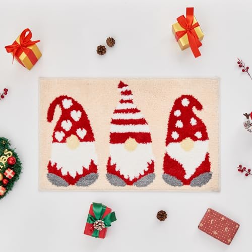 Douceur Christmas Gnome Bathroom Rugs, Cute Beige Bath Mat, Soft and Absorbent Washable Bath Rugs 24"X16" - color: Christmas Gnome-beige, size: 1'4" x 2' (Rectangular)