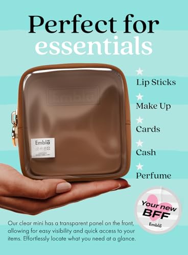 Embla Clear Cosmetic Bag Makeup Case, Clear Zipper Make Up Pouch and Toiletry Travel Tote, Cute Skincare Pouches for Women Girls, Preppy Purse Cosmetic Organizer, Mini Makeup Bags, Chocolate | Small Brown Clear Nylon/PVC Cosmetic Bag with Zipper, Waterpro