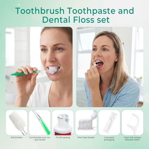 10 Sets Personal Hygiene Kit Bulk,10-IN-1 Green Individually Wrapped Disposable Travel Toothbrushes and Hotel Vanity Set Basic Toiletry Supplies for Homeless,Guests,Charity - size: Pack of 10