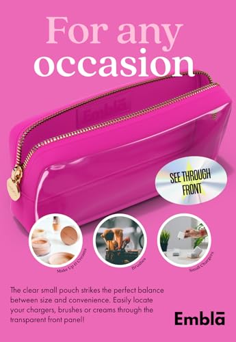 Embla Clear Cosmetic Bag Makeup Case, Clear Zipper Make Up Pouch and Toiletry Travel Tote, Cute Skincare Pouches for Women Girls, Preppy Purse Cosmetic Organizer, Small Makeup Bags, Fuchsia | Small Pink Clear Nylon/PVC Cosmetic Bag with Zipper, Waterproof