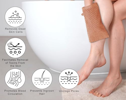 COTTON CRAFT Bath Mitt - 6 Pack Euro Spa Waffle 100% Cotton Towel Mitts | Large 5.5x10 inches Mocha Exfoliating Gloves - Sensitive Skin Friendly - Body Bath Shower Glove Washcloth with Hanging Loop - color: Mocha - Bath Mitt