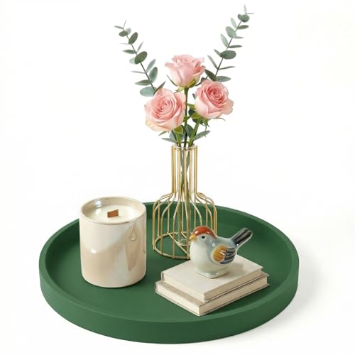 Round Green Silicone Decorative Bathroom Vanity Tray 9 Inch, Counter Tray for Bathroom Countertop Perfume Holder Dresser Organizer Coffee Table Candle, Non-Slip Durable for Home Use - color: Green, size: 9.1"