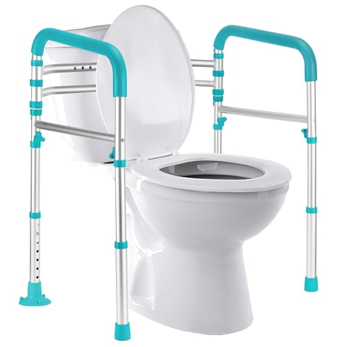 Lianjindun Toilet Safety Rails (350 lb), Adjustable Toilet Frame for Elderly, Seniors, Handicap & Disabled, Foldable Handicap Toilet Handles Fit Any Toilets（Peacock Blue） - color: Peacock Blue