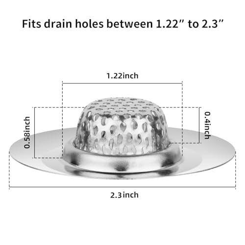 ChefBee Bathroom Sink Drain Strainer - 2PCS 1.22” Stainless Steel Bathtub Shower Tub Drain Cover Hair Catcher, Anti-clogger Filter Plug for Mop Pool, Utility Washbasin, RV Sink