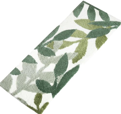 Long Bathroom Runner Rugs- Green Leaves Bathmats Strong Water Aabsorbent Bath Rug with Non Slip Back Large Cute Bathroom Mat for Bathtub Shower Wash Basin 17.5x47 IN/45x120 CM - color: Leaves C, size: 1'6" x 3'11" (Rectangular)