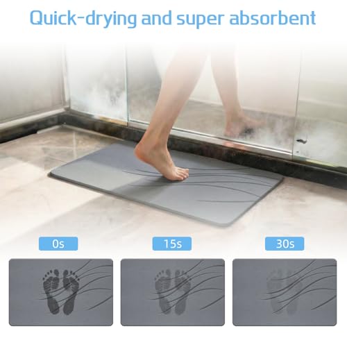Stone Bath Mat, 20"x30" Large Size Diatomite Fast Drying Non Slip Stone Shower Mat, Super Absorbent for Bathroom & Kitchen, Multi-Use as Pet Mat, Easy to Clean, Gray - color: Style 02-gray, size: 20"x30"