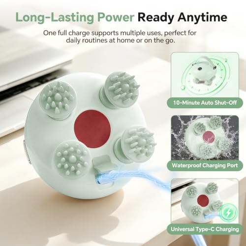 IOOKAN Scalp Massager, Electric Head Massage Scalp Stress Relax | IP67 Waterproof, 3 Massage Modes Tangle-Free & 186 Massage Nodes, Head Neck Shoulder Pets Use, Gift for Dad Mom - color: Light Green