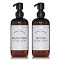 Amber Refillable Hand Soap and Lotion Dispenser Set for Bathroom Sink - PET Plastic Pump Bottles with Labels for Soap and Lotion - Waterproof Labels - 16 oz, 2 Pack (Black Satin) - color: Black Satin Pumps