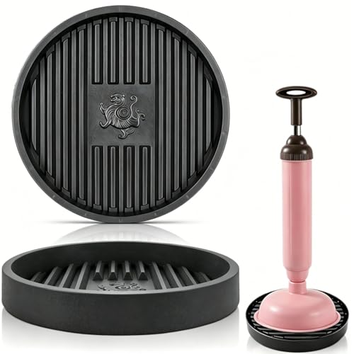 SHENGYIYISHENG Plunger Mat, Air Drying Mat for Toilet Plunger, Plunger Holder Catches Drips - Wicks Water from Plunger and Dries Quickly, Plunger Tray for Kitchens & Bathrooms (Black, 2 Pcs)