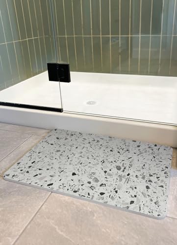 FloorPops Terrazzo Grey Quick Dry Diatomite Non Slip Stone Bath Mat - color: Terrazzo Grey Stone