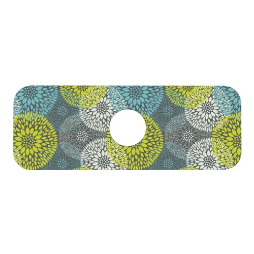 Blue Green Gray Flower Chrysanthemum 15" X 5.5" Kitchen Sink Splash Guard Faucet Faucet Guard Draining Mat Sink Splash Guard Faucet Kitchen Bathroom - color: Blue Green Gray Flower Chrysanthemum