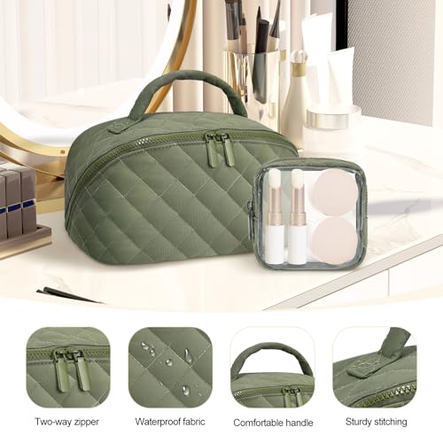 honitty Makeup Bag, Quilted Makeup Bag, Puffy Travel Make up Bags, Cosmetic Organizer Bag, Waterproof Toiletry Bag for Women - color: Green