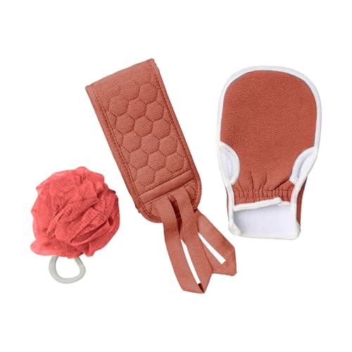 Back Scrubber Set, 3Pcs Bath Gloves and Shower Loofah Sponge for Body Scrub and Daily Shower Cleaning(Red) - color: Red