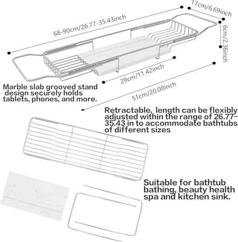 Expandable Bath Tub Tray Caddy Holder for Tablet, Towel, Bath Products, Fit Bathtub or Kitchen Sink, Luxury Bathtub Tray Rack Spa Shower Accessories Relaxing Spa Gifts for Women