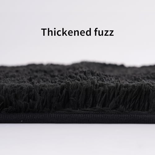 3 Pieces Luxury Bathroom Rug Set with U-Shaped Toilet Rug, Non-Slip Rubber Bottom, Thick Microfiber Fluffy Plush, Water Absorption, Quick Dry, Ultra Soft, Bath Mats for Bathroom, Tub(Black) - color: Black