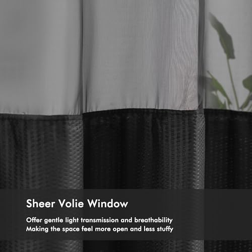 Mrs Awesome No Hook Shower Curtain with Snap-in Liner Less Time On/Off, Embossed Waffle-Look Textured Fabric Shower Curtain for Bathroom, Soft & Lightweight, 71x74, Black - color: Black, size: 71"W x 74"L (Pack of 1)