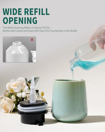 BosilunLife Hand Soap Dispenser - Ceramic Dish Soap Dispenser for Bathroom 12ounce Refillable Liquid Hand Wash Dispenser for Essential Oil, Lotion Soap, Light Green - color: Green