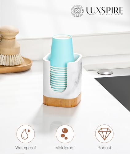 Luxspire Bathroom Cup Dispenser, Dixie Cup Holder 3-5oz, Disposable Paper Cup Holder for Bathroom, Cotton Pad Container, Guest Bathroom Essentials, Gravel White - color: Gravel White, size: 3-5oz