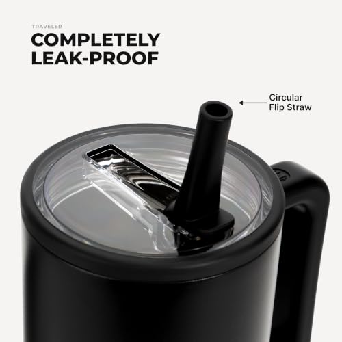 HydroJug Traveler 40oz, Insulated Tumbler with Handle & Straw, Black - color: Black, size: 40 Ounces