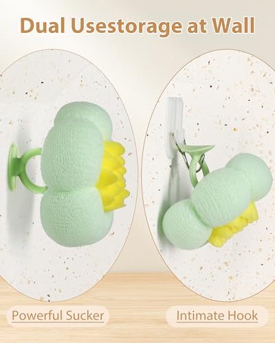 2 Pcs Bath Sponge, 2026 Upgrade Super Soft Yellow Flower-Shaped Suction Cup Bath Sponge, Upgraded 2-in-1 Flower-Shaped Ball Exfoliating Bath loofah Cleaning Brush, Mesh Shower Body Sponge(2 Color - style: Green+Light Pink