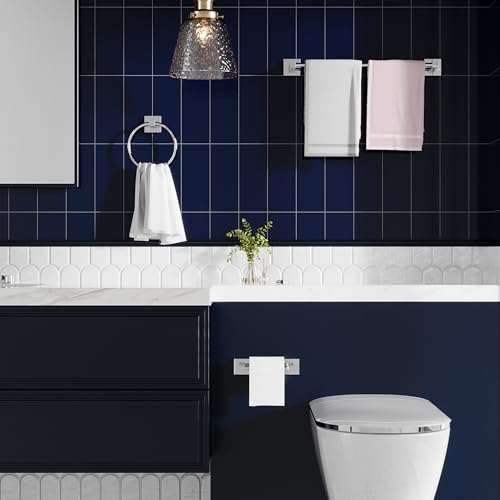 RUACQ 3 Pieces Bathroom Hardware Set, SUS 304 Stainless Steel Toilet Paper Holder, Towel Ring, 18-inch Towel Bar Set, Wall Mounted, Heavy Duty(Chrome) - color: Chrome, size: 3pcs