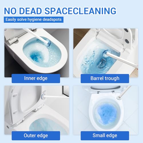 50 Pack Disposable Toilet Brush Refills, Universal Compatible Replacement Heads, 3-Layer Deep Cleaning Sponges for Bathroom Wand, Blue & White Striped Scrubbers - color: 50
