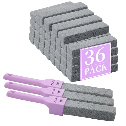 36 Pack Pumice Stones with 3 Handles, Pumice Scouring Pad Pumice Cleaner for Cleaning Toilet, Bathtubs, Kitchen Sink, Grill, Household - color: 36-pack