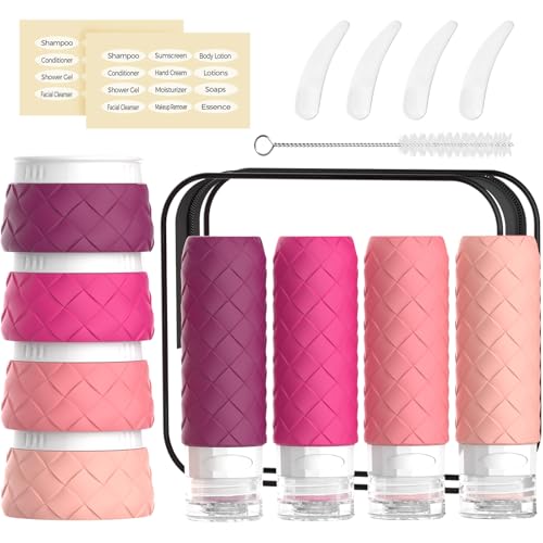 16 Pack Travel Bottles for Toiletries, TSA Approved Travel Size Toiletries Containers Set BPA-Free Silicone Leak Proof Refillable Bottles Stackable Creams Jars Accessories Kit W/Clear Bag Purplish Red - color: Purplish Red