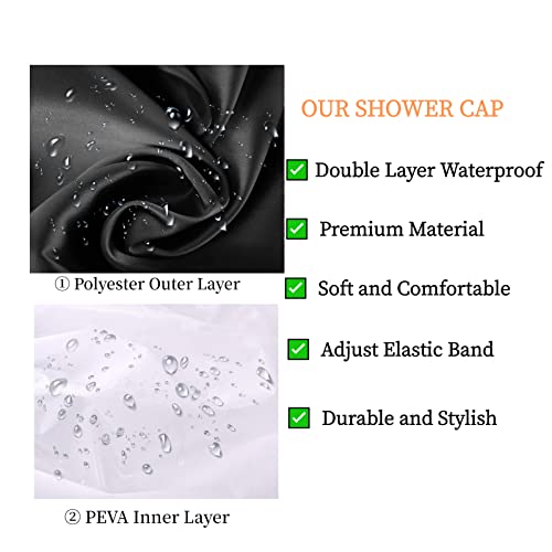 Shower Caps for Women, Extra Large Adjustable Waterproof Reusable Shower Cap, Hair Cap for Shower Hat for Women Girls Long Thick Hair, Bath Caps for Hair Protection - color: Black, size: X-Large